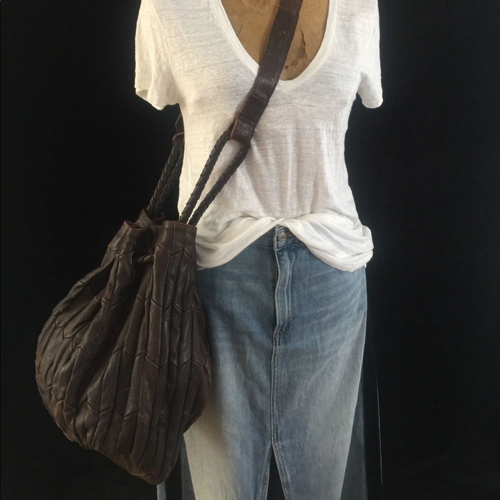 Luxcessories Inc. Brown Quilted Leather Bucket Bag